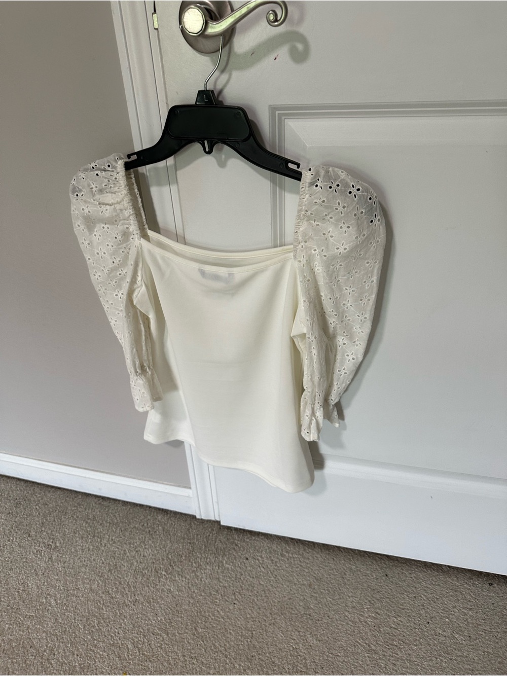 SHEIN White Eyelet Puff Sleeve Blouse - Picture 3 of 3